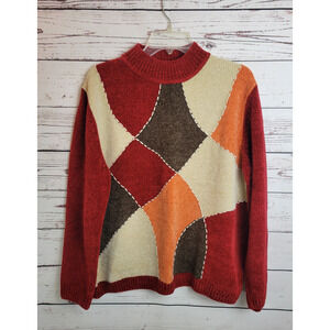 Vtg Alfred Dunner Sweater Burgundy Orange Chenille Mock Neck Women's Size 1X